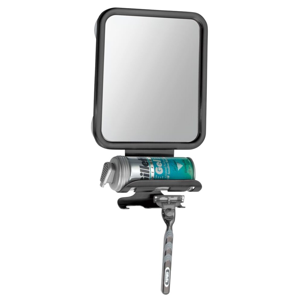 mDesign Large Modern Metal Suction Shaving Mirror Center for Bathroom